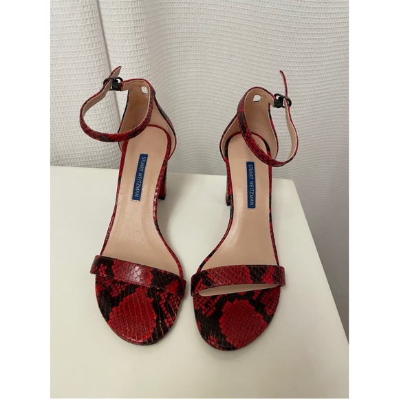 EUC Red & Black snakeskin sandals. Ankle strap closure. Sold with box. - Picture 4 of 8